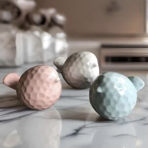 Ceramic Bird Figurines Set - Pink, Gray, Blue